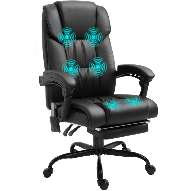 Vinsetto PU Leather Massage Office Chair Height Adjustable Computer Chair Black - Black