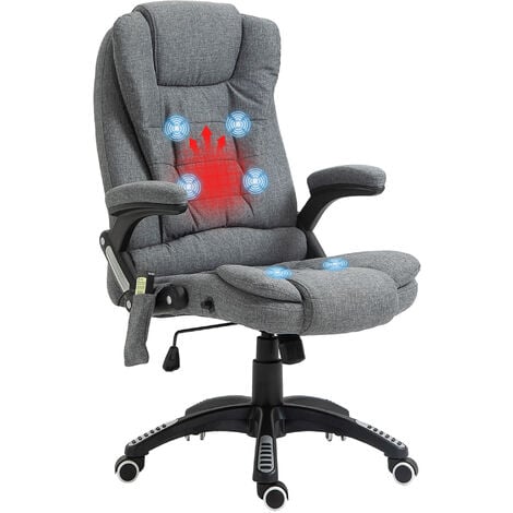 main image of "Vinsetto 7 Point Heated Massage Chair 130° Recline Linen Swivel Base Grey"