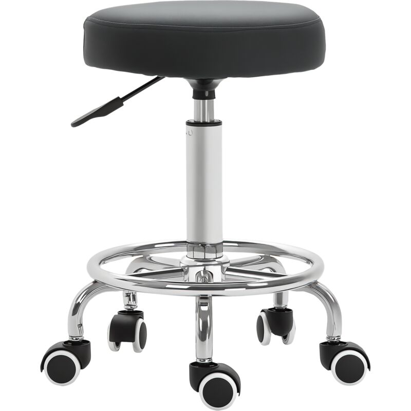 Round pu leather Salon Beautician Stool Adjustable Height Black - Vinsetto