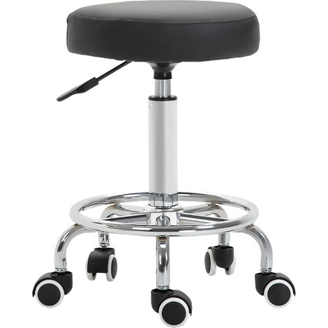 Vinsetto Adjustable PU Leather Swivel Salon Stool w/ Padded Seat Castors Wheels