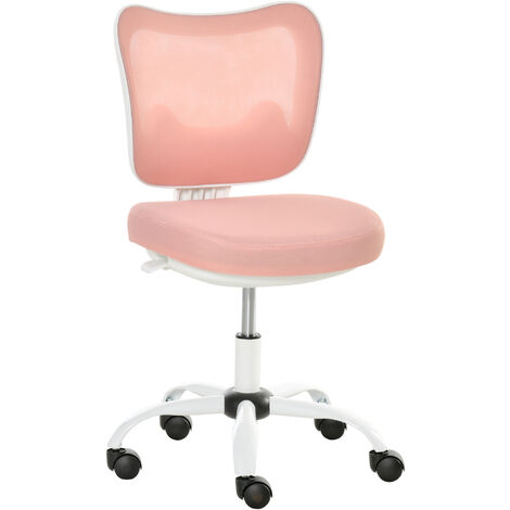 Vinsetto Bürostuhl Drehstuhl Bürosessel ohne Armlehnen Höhenverstellbar Schaumstoff ABS Metall Weiß+Rosa 46 x 51 x 78-87,5 cm - Weiß+Rosa
