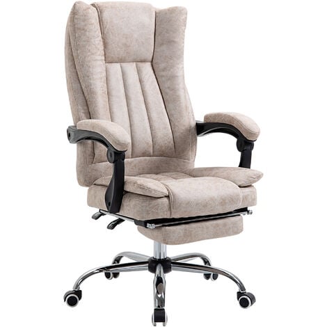 Vinsetto Bürostuhl Drehstuhl mit Liegefunktion Fußstütze Bürosessel Sitzhöhenverstellung Stuhl Schreibtischstuhl Mikrofaser Kunststoff Metall Nylon Beige+Schwarz+Silber 63 x 71 x 110-118 cm