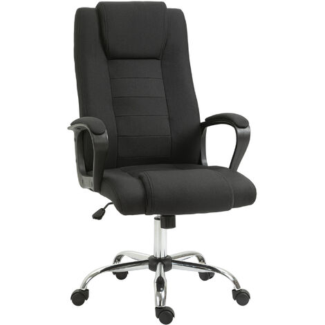 Vinsetto Bürostuhl Ergonomischer Schreibtischstuhl mit Armlehne, Höhenverstellbarer Drehstuhl mit Leinenoptik, Gepolstert Computerstuhl, Schwarz