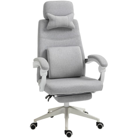 Vinsetto Bürostuhl, Ergonomischer Schreibtischstuhl mit Kopfkissen, Lendenkissen, höhenverstellbar Gamingstuhl mit Fußstütze, hoher Rückenlehne, Grau 62 x 68 x 117-127 cm