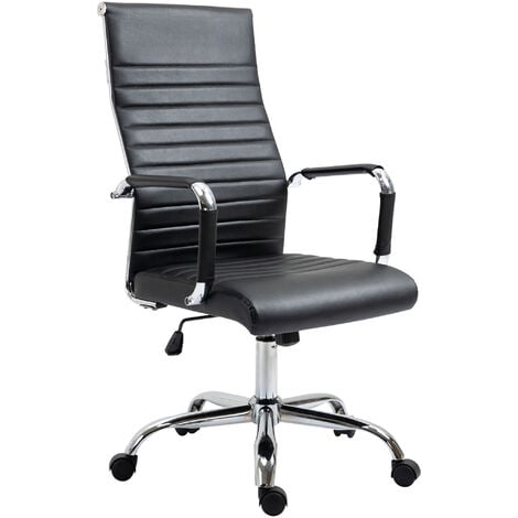 Vinsetto Bürostuhl ergonomischer Schreibtischstuhl mit Wippfunktion Chefsessel höhenverstellbarer Drehstuhl gepolstert Kunstleder Schaumstoff Schwarz 54 x 62 x 104-114 cm