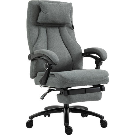 Vinsetto Bürostuhl massage, höhenverstellbarer Chefsessel, Gamingstuhl mit Fußstütze Massagefunktion, ergonomischer Drehstuhl, Massage Sessel, Leinen-Gefühl, Grau, 64 x 74 x 109-117 cm