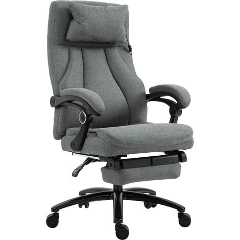 Vinsetto Bürostuhl massage, höhenverstellbarer Chefsessel, Gamingstuhl mit Fußstütze Massagefunktion, ergonomischer Drehstuhl, Massage Sessel, Leinen-Gefühl, Grau, 64 x 74 x 109-117 cm