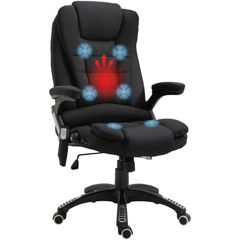 Vinsetto Bürostuhl mit Massagefunktion Ergonomischer Chefsessel mit Heizfunktion, Liegefunktion, Wippfunktion Höhenverstellbar 360° Drehbar Computerstuhl mit Seitentasche, Leinenoptik, Schwarz