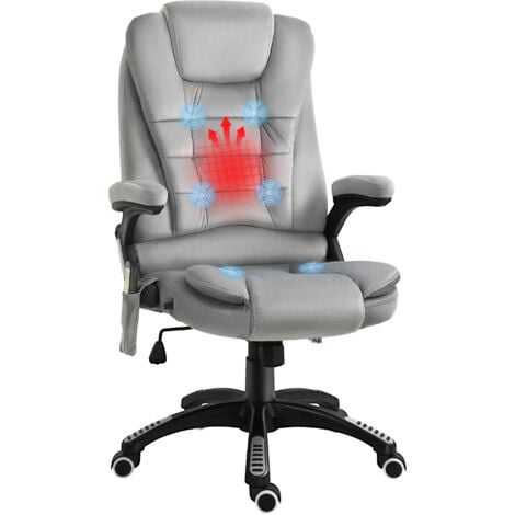 Vinsetto Bürostuhl mit Massagefunktion Ergonomischer Chefsessel mit Heizfunktion, Liegefunktion, Wippfunktion Höhenverstellbar 360° Drehbar Computerstuhl mit Seitentasche, Samtoptik, Grau