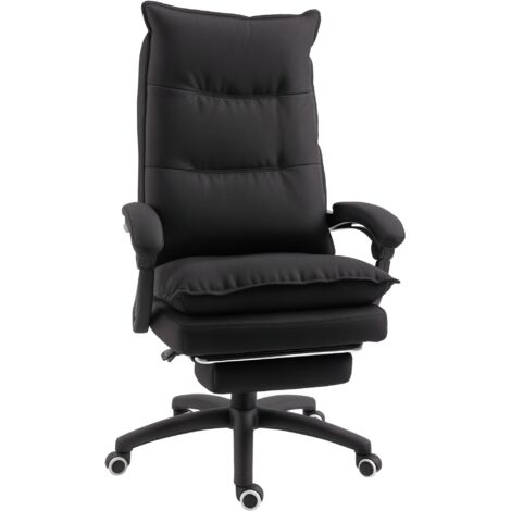 Vinsetto Bürostuhl mit Massagefunktion Ergonomischer Chefsessel mit Liegefunktion, Fußstütze Höhenverstellbar 360° Drehbar Computerstuhl, Leinenoptik, Schwarz