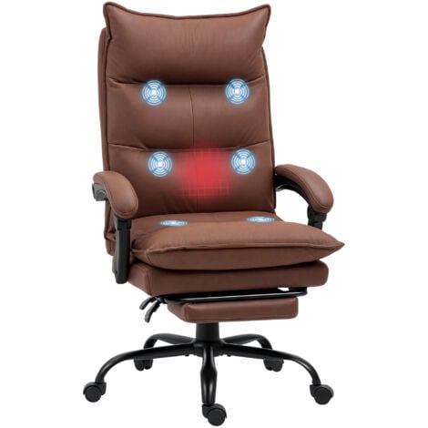 Vinsetto Bürostuhl mit Massagefunktion Ergonomischer Schreibtischstuhl mit Lendenheizung, Liegefunktion, Fußstütze Höhenverstellbar 360° Drehbar Chefsessel, Mikrofaser, Braun