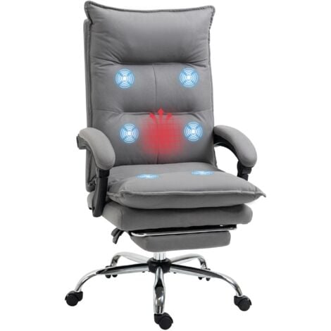 Vinsetto Bürostuhl mit Massagefunktion Ergonomischer Schreibtischstuhl mit Lendenheizung, Liegefunktion, Fußstütze Höhenverstellbar 360° Drehbar Chefsessel, Mikrofaser, Grau