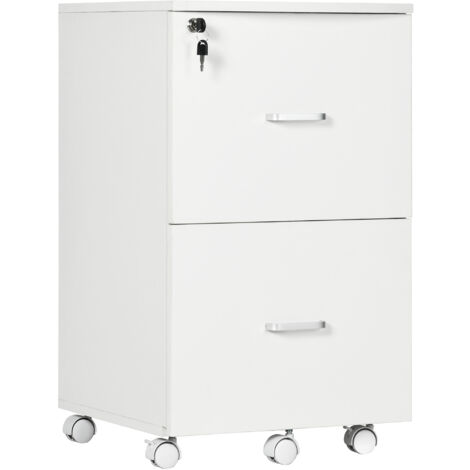 Vinsetto – Caisson de bureau 43x45x72cm – Panneaux de particules MDF – 2 tiroirs verrouillables – 4 roulettes pivotantes avec frein – Blanc