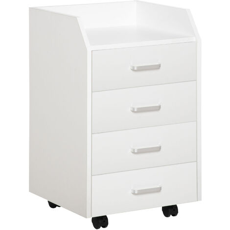 Vinsetto Caisson de bureau rangement bureau sur roulettes 4 tiroirs coulissants plateau à rebord MDF panneaux particules blanc