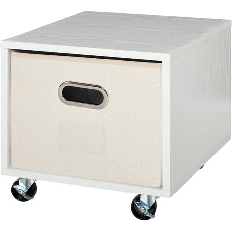 Vinsetto Caisson de bureau rangement bureau sur roulettes tiroir lin beige avec porte-étiquette panneaux particules blanc - Blanc