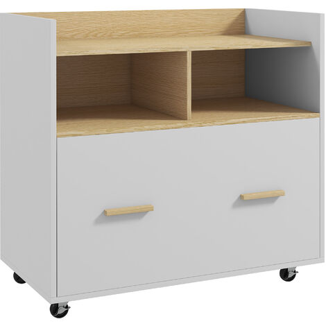 Vinsetto cajonera de oficina Armario archivador con ruedas cajón barras colgantes para tamaño A4 y 2 compartimientos de almacenaje 76x40x75,5 cm