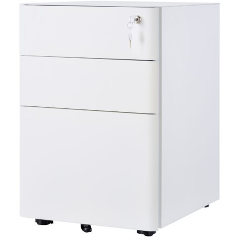 Vinsetto Cassettiera da Scrivania 3 Cassetti con Serratura e Rotelle Bianco