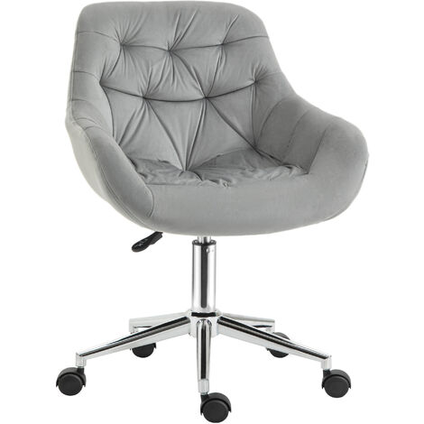 Vinsetto Chaise de bureau design Chesterfield effet capitonné hauteur réglable pivotant 360° piètement chromé velours gris