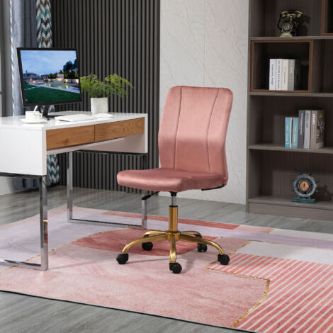 Vinsetto Chaise de bureau design contemporain fauteuil pivotant 360° ergonomique dossier incurvé hauteur réglable revêtement velours 56 x 60 x 102 cm rose et doré