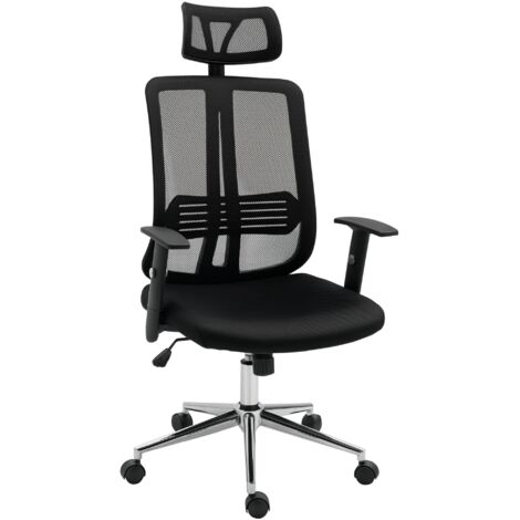 Vinsetto – Fauteuil de bureau ergonomique réglable – Dossier à bascule – Support lombaire ajustable – Tissu en maille noir – Charge max 120 kg