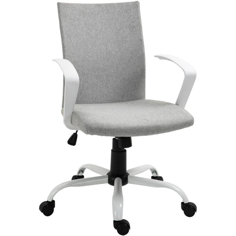 Chaise de bureau ergonomique hauteur réglable pivotante 360° piètement acier blanc lin gris clair