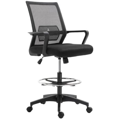Vinsetto Chaise de Bureau Haute Réglable, Pivotante 360°, Maille Respirante, Tabouret Ergonomique Noir