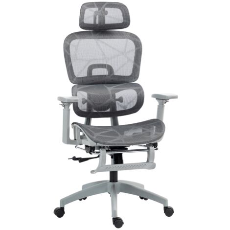 Vinsetto Chaise de gaming ergonomique avec base ronde métal pivotante 360° hauteur réglable têtière accoudoirs relevables PVC gris noir