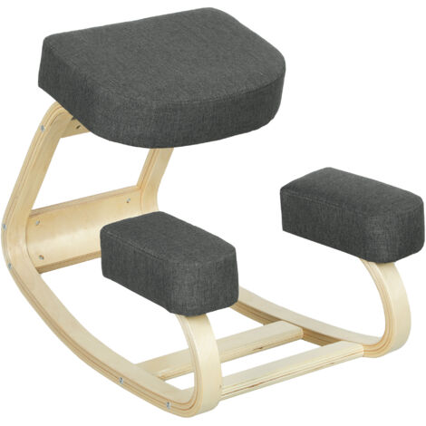 Vinsetto Chaise Ergonomique à Genouillère avec Bascule, Modèle Postural en Bouleau et Polyester, Dimensions 51x69x58 cm, Couleur Gris
