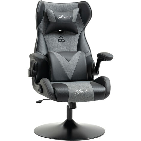 Vinsetto – Chaise gaming réglable en hauteur – Revêtement synthétique – Dossier basculant – Accoudoirs rembourrés – Noir