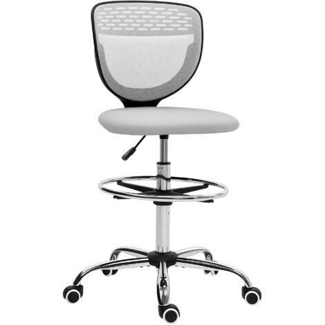 Vinsetto Drafting Chair, Swivel Draughtsman Chair, Mesh Fabric Standing Desk Chair Light Grey