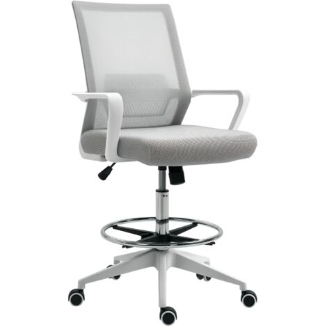 Vinsetto Fauteuil de bureau chaise de bureau assise haute réglable dim. 64L x 59l x 104-124H cm tabouret de bureau pivotant 360° maille respirante gris et blanc