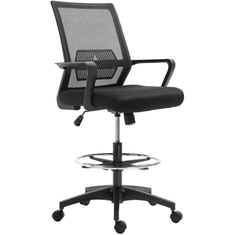 Vinsetto Fauteuil de bureau chaise de bureau assise haute réglable dim. 64L x 59l x 104-124H cm tabouret de bureau pivotant 360° maille respirante noir