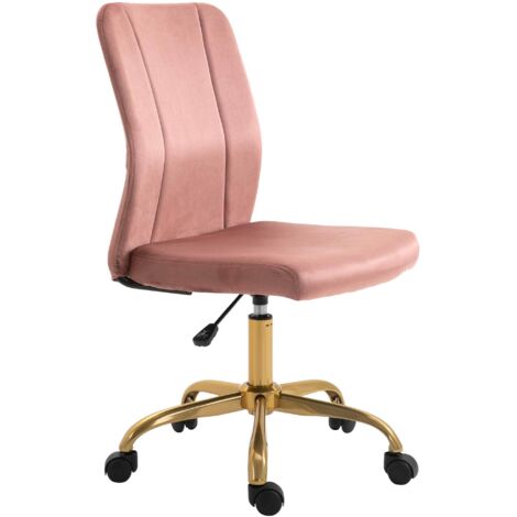 Vinsetto Fauteuil de bureau design moderne pivotant 360° ergonomique dossier courbé hauteur ajustable revêtement velours 56x60x102 cm rose et doré