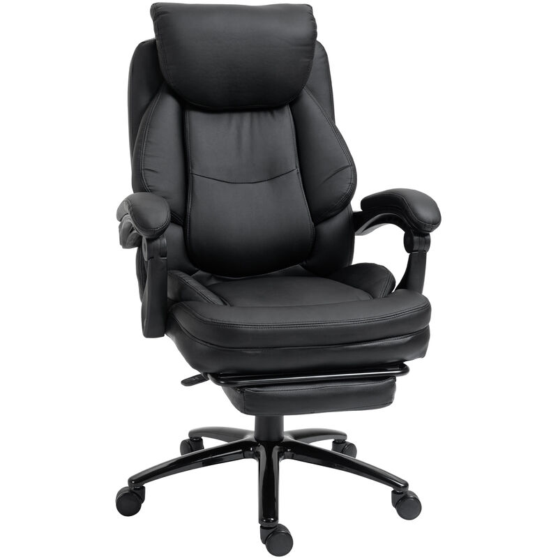 Fauteuil de bureau direction grand confort hauteur réglable dossier inclinable repose-pied intégré revêtement synthétique noir - Vinsetto