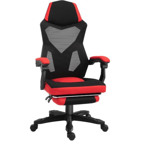 Vinsetto Fauteuil de Bureau Gaming Ergonomique avec Repose-Pieds, Chaise PC Pivotante Réglable, Polyester Noir et Rouge
