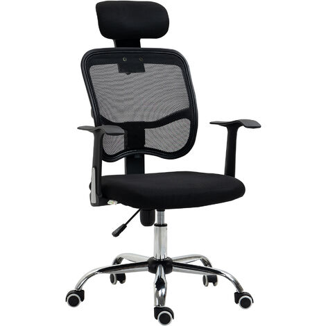Vinsetto Fauteuil de bureau manager grand confort chaise de bureau réglable dossier inclinable piètement chromé tissu maille polyester noir - Noir