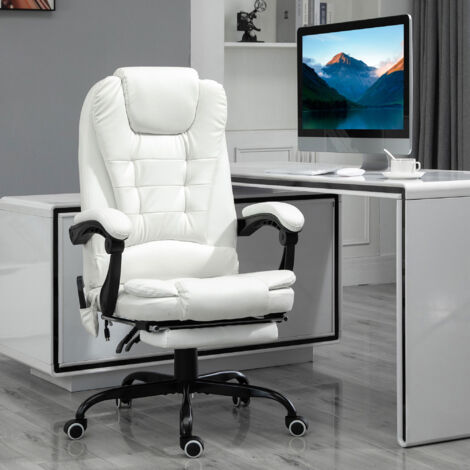 Vinsetto Fauteuil de bureau massant, chaise de bureau, chaise ergonomique avec hauteur réglable, dossier inclinable et télécommande filaire, repose-pieds rétractable et pivotant à 360°, blanc