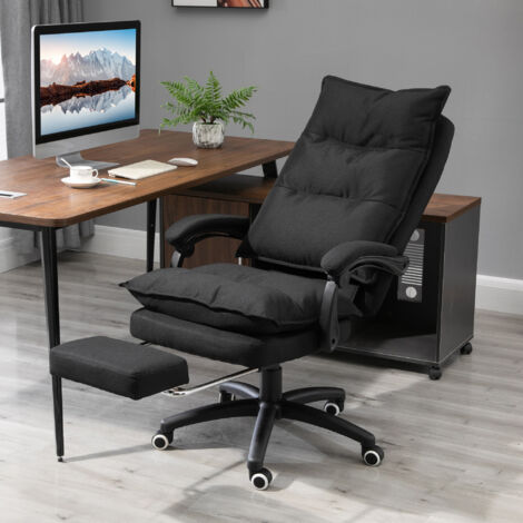 Vinsetto Fauteuil de bureau massant. chaise de bureau. chaise ergonomique avec hauteur réglable. dossier inclinable. repose-pied intégré et télécommande filaire. pivotant à 360°. toile de lin noir