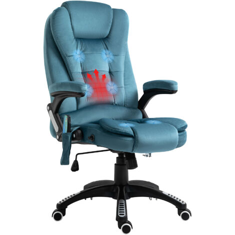Vinsetto Fauteuil de bureau massant et chauffant, chaise de bureau, chaise ergonomique avec hauteur réglable, dossier inclinable et télécommande filaire, pivotant à 360° tissu en polyester bleu