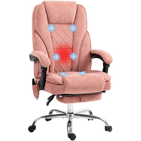 Vinsetto – Fauteuil de bureau massant inclinable réglable – Repose-pieds rétractable – Velours rose poudré – 6 points de massage – Chauffage lombaire