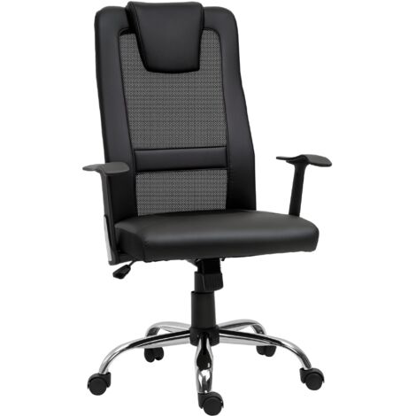 Vinsetto Fauteuil de Bureau Réglable en Hauteur, Chaise de Direction Ergonomique en Cuir PU Noir 66x73x108-118cm