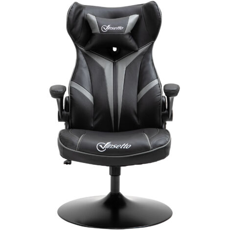 Vinsetto Fauteuil gamer chaise de jeu gaming pivotante 360° ergonomique hauteur réglable accoudoirs revelables coussin têtière inclus revêtement similicuir 67 x 70 x 106-112 cm gris clair et noir