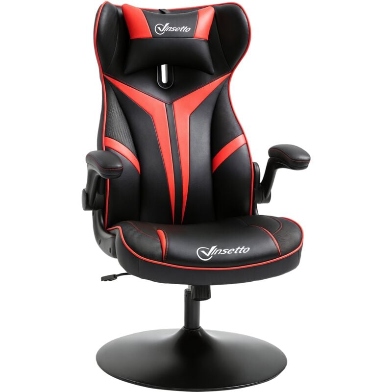 Vinsetto - Fauteuil gaming base ronde métal pivotante 360° hauteur réglable tétière accoudoirs relevables pvc rouge noir