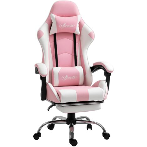 Vinsetto Fauteuil Gaming Rose, Ergonomique, Pivotant, Massage, Lendenkissen, Repose-Pieds, Wipp, Accoudoirs Connectés
