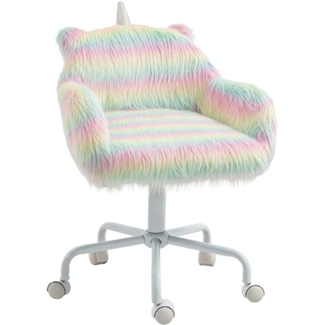 Vinsetto Faux Fur Unicorn Desk Chair Fluffy Home Office Chair with Armrests