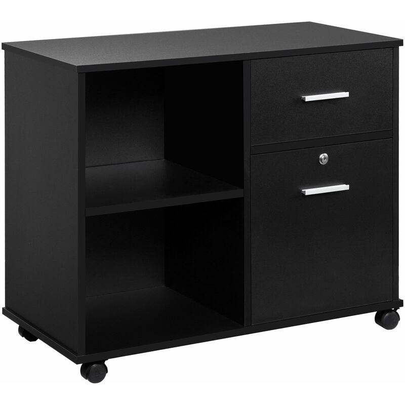 Vinsetto Filing Cabinet Mobile Printer Stand w/ Storage Shelf and 2 Drawers Black - Black