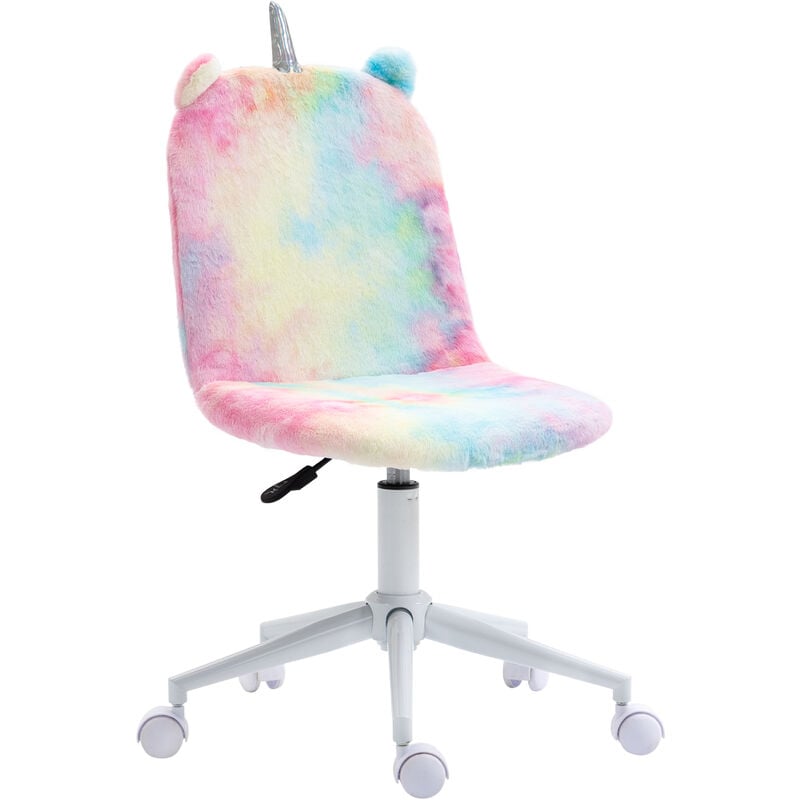 Fluffy Unicorn Office Chair w/ Swivel Wheel, Cute Desk Chair, Rainbow - Vinsetto