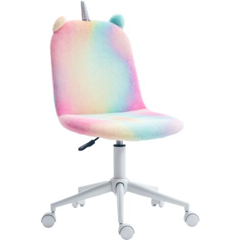 Vinsetto Fluffy Unicorn Office Chair w/ Swivel Wheel, Cute Desk Chair, Rainbow