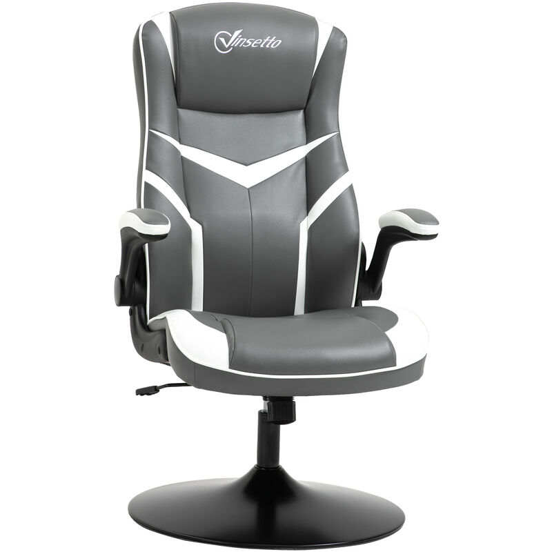 Vinsetto - Gaming Chair Ergonomic Computer Chair with Adjustable Height Pedestal Base, Home Office Desk Chair PVC Leather Exclusive Swivel Chair Grey
