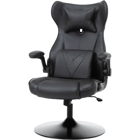 Vinsetto Gaming Stuhl Ergonomischer Computerstuhl Bürostuhl Schreibtischstuhl mit Wippenfunktion und Lendenkissen Drehstuhl höhenverstellbar gepolsterter Sitz Metall Schwarz 67x71x112 cm